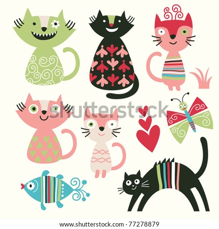 Logo Vector on Set Of Cartoon Cute Cats Stock Vector 77278879   Shutterstock