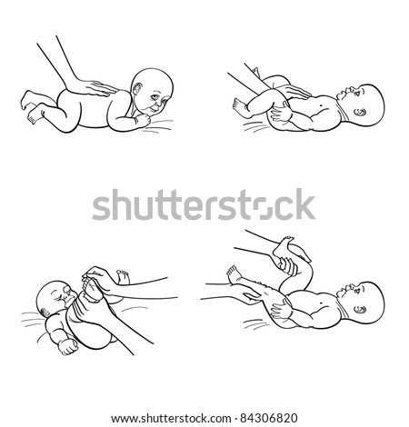 Baby massage little child health care illustration black white