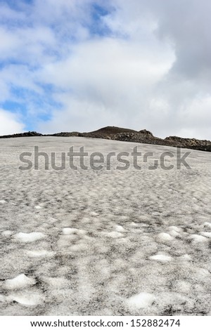 Iceland lava ash in snow