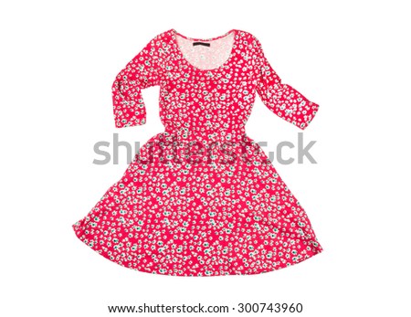 Bright red beautiful female flowered dress for summer and spring clothes isolated on white background