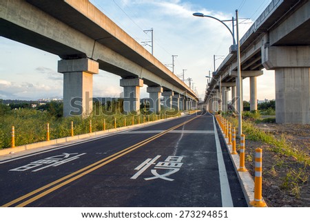 a road between two elevated railway in Hsinchu, Taiwan