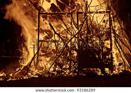 Blazing campfire on a black background
