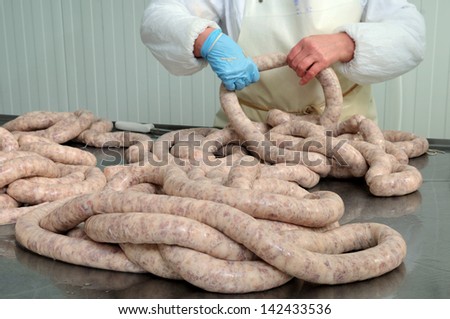 Meat plant traditional sausage during the preparation