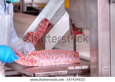Close Up Of Meat Processing In Food Industry