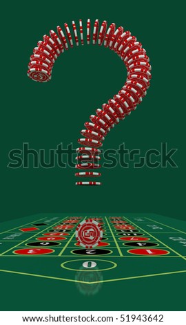 casino chips on the gambling table in the form of a question mark