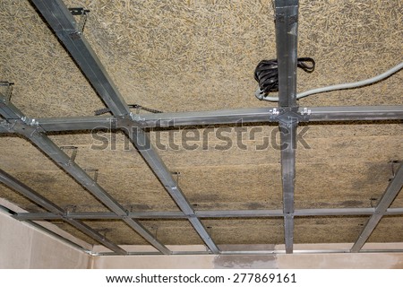 frame of suspended ceiling, electrical wiring and fiberboard