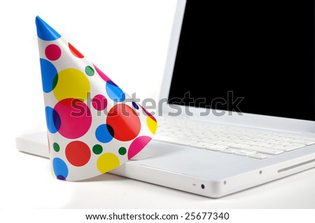 Party hat on a white laptop (party at work)