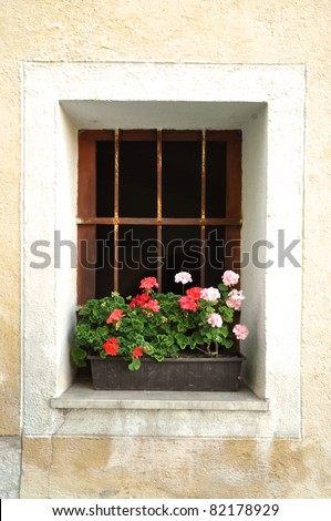 Flowers in the old window. Slovenske Konjice, Slovenia