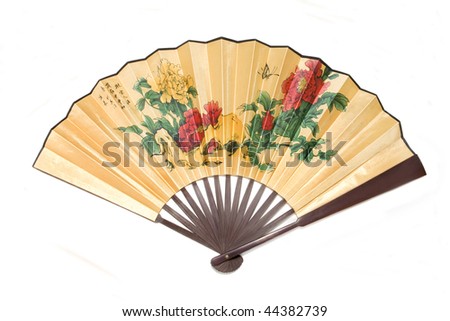 Isolated chinese fan with red roses.