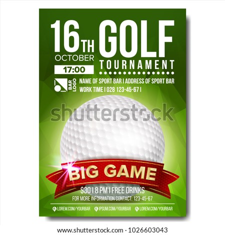 Golf Poster Vector. Design For Sport Bar Promotion. Golf Ball. Modern Tournament. A4 Size. Championship Golf League Flyer Template. Game Illustration