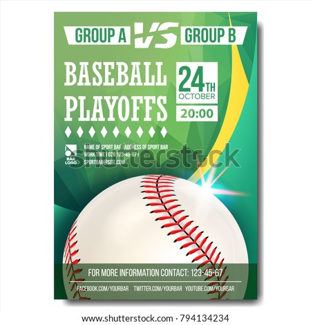 Baseball Poster Vector. Baseball Ball. Design For Sport Bar Promotion. Baseball Club, Academy Flyer. Invitation Illustration