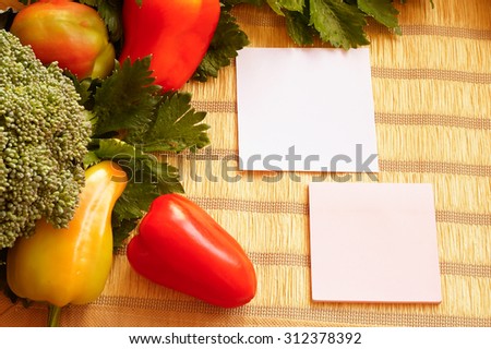 Celery and bell pepper with stickers for notes