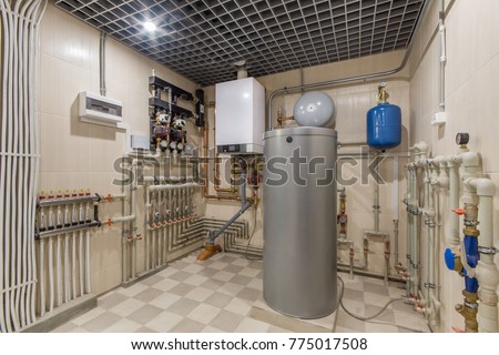 Hot water boiler. Boiler room with a heating system
