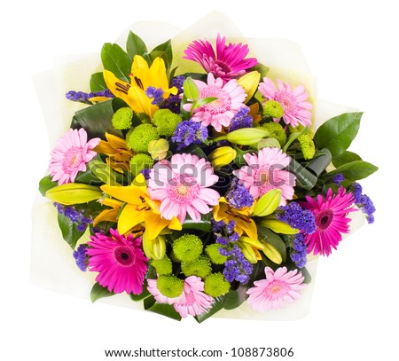 a bouquet of different flowers on a white background
