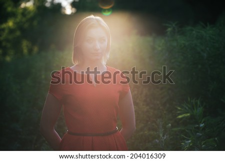Mysterious image of woman fashion in nature summer. very large size photo XXXXL