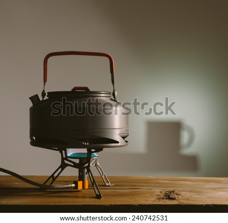 kettle for tea camp on a gas burner