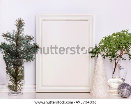 Picture frame Christmas mockup, stock photography. Design works presentations, for bloggers and social media.