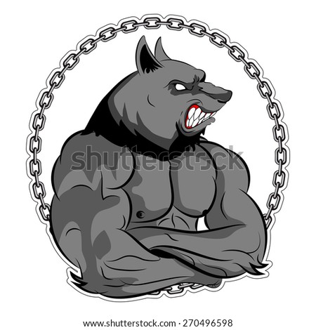 Graphic Mascot Vector Image of a wolf boxer. Logos for sport athletic club. Coat of Arms for the gym or sports shop. Vector illustration Eps 10