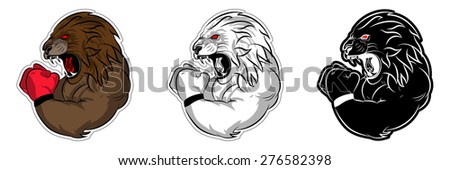 Graphic Mascot Vector Image of a lion boxer. Logos for sport athletic club. Coat of Arms for the gym or sports shop. Chain. Vector illustration Eps 10