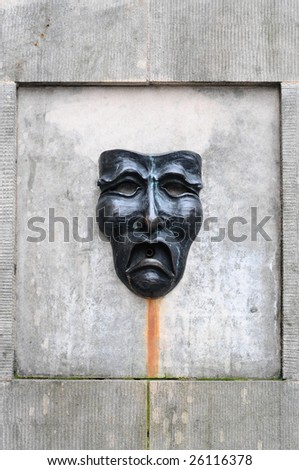 Tragedy mask fountain in Edinburgh, Scotland