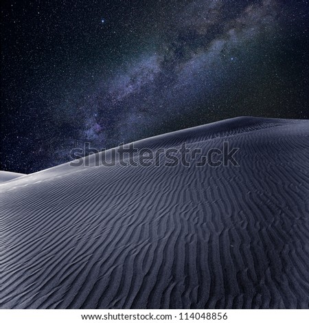 Desert sand dunes in Maspalomas night milky way stars in Gran Canaria [ photo-illustration]