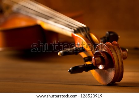 Classic music violin vintage in wooden golden background