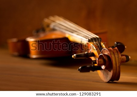 Classic Music Violin Vintage In Wooden Golden Background