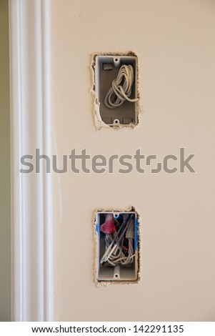 electrical box for switch and plug with wires while new house construction