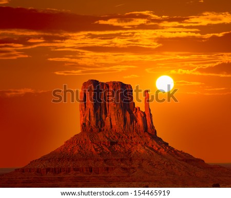 Monument Valley West Mitten At Sunrise Sun Orange Sky Utah Photo Mount