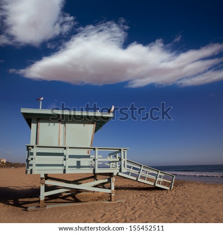 Santa Monica beach lifeguard tower in California USA