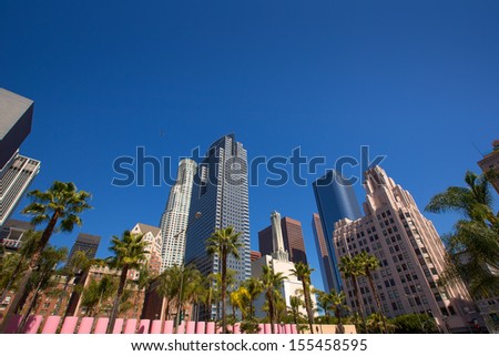 La Downtown Los Angeles Pershing Square Palm Tress And Skyscrapers