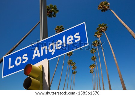 LA Los Angeles palm trees in a row typical California with road sign photo mount