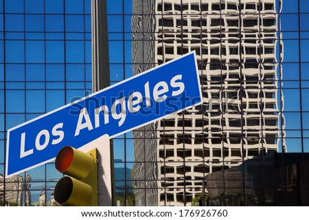 LA Los Angeles downtown wit road sign photo mount in redlight [photo illustration]