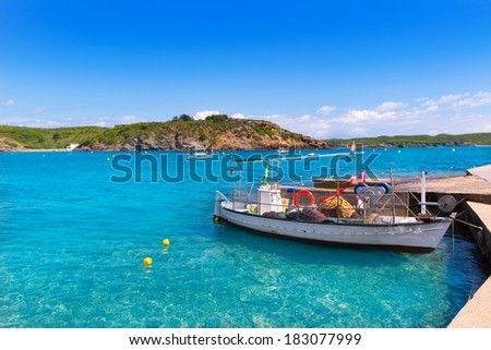 Menorca Es Grau clean port with llaut boats in Balearic Islands