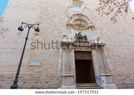 Valencia San Martin church facade in San Vicente street of Spain