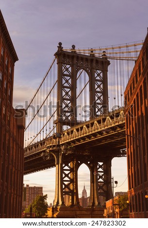 Manhattan Bridge at Brooklyn street New York city US