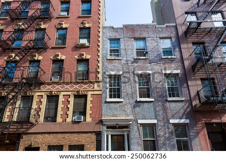 West Village in New York Manhattan building facades USA NYC
