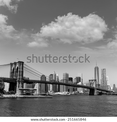 Brooklyn Bridge and Manhattan skyline New York city sunshine US