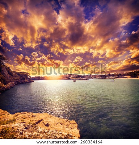 Majorca Porto Cristo beach in Manacor of Mallorca Balearic island at spain filtered image