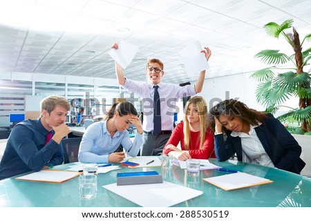 business meeting sad expression bad negative gesture young teamwork