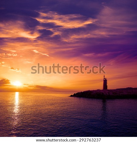 Denia sunset lighthouse at dusk in Alicante at spain