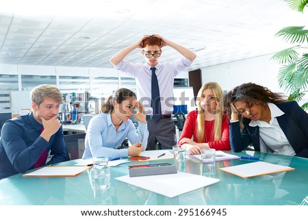 business meeting sad expression bad negative gesture young teamwork