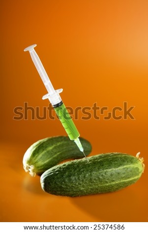 Bio genetics research of food , modified cucumber with syringe