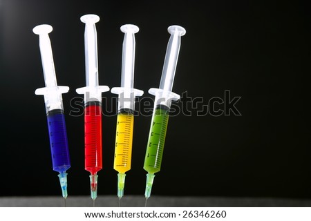Colorful syringes set, health, vaccine, science, medicine, genetics