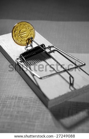 Euro currency business metaphor. Credit money is a mouse trap