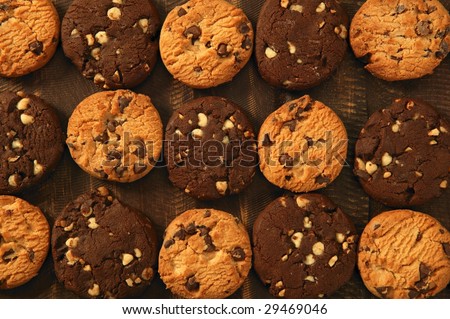 Chocolate cookie biscuits grid rows arrangement