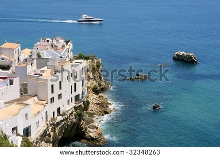 Ibiza view with nice Mediterranean sea and boats