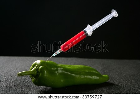 Green pepper research metaphor, red syringe manipulation