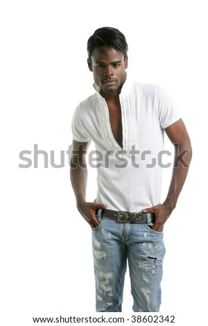 stock photo : Handsome black fashion african young man with white shirt at studio