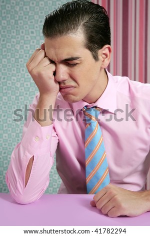 Businessman worried headache stressed and sad by work